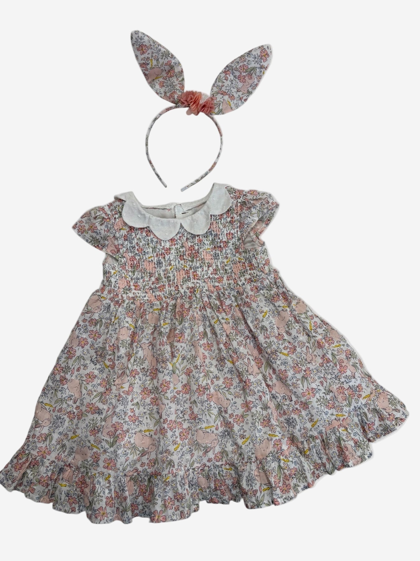 Floral Bunny Smocked Dress and Headband