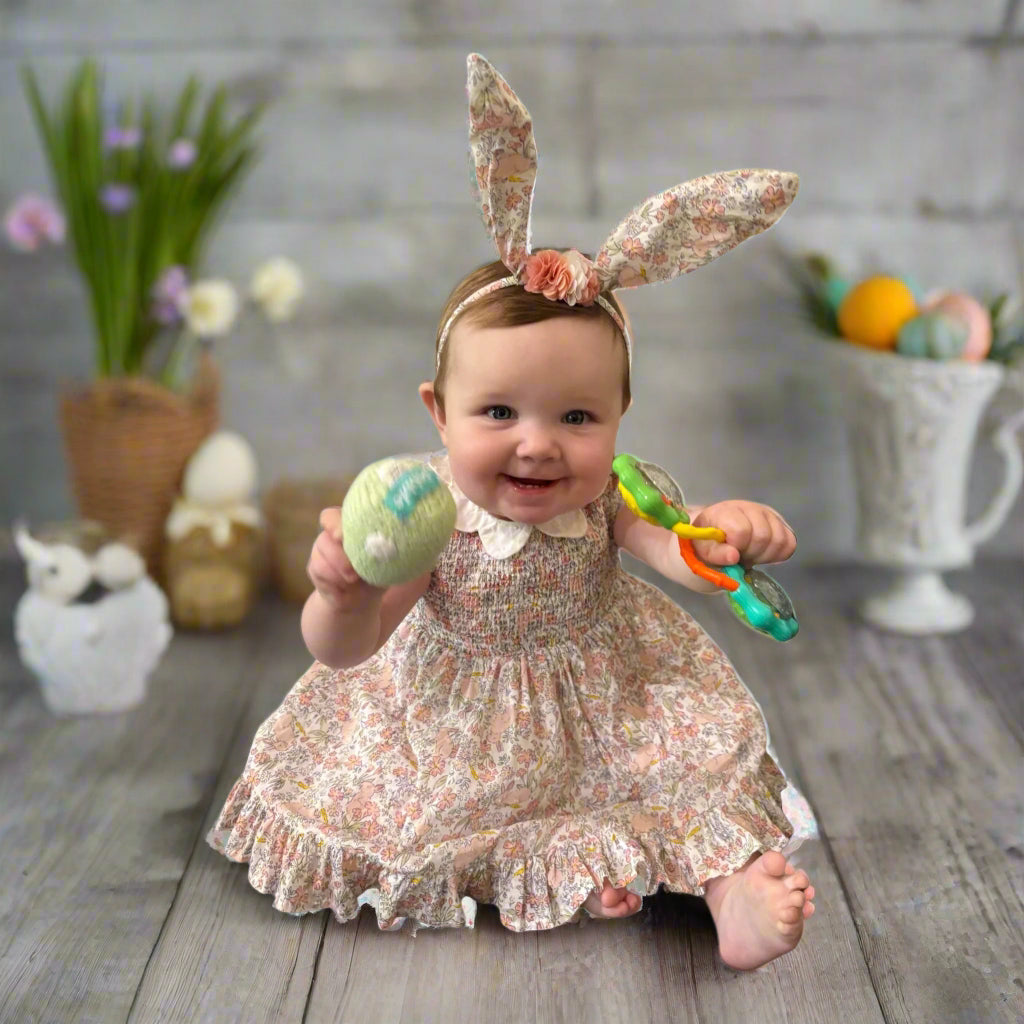 Floral Bunny Smocked Dress and Headband